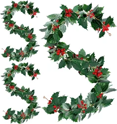 Christmas Wreath with Red Berries Green Leaf Hanging Garland Vine Artificial Flower Leaves String for Xmas New year Decoration
