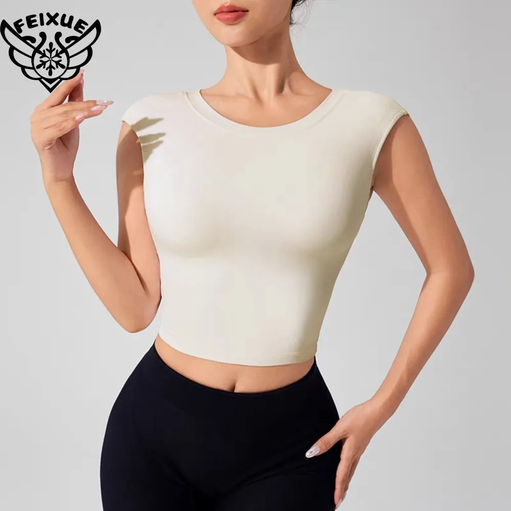 Yoga Short Sleeved Women's Fixed Chest Pad Sexy Backless Short Sports T-Shirt Sexy Yoga Tops Waist Slimming Fitness Vest