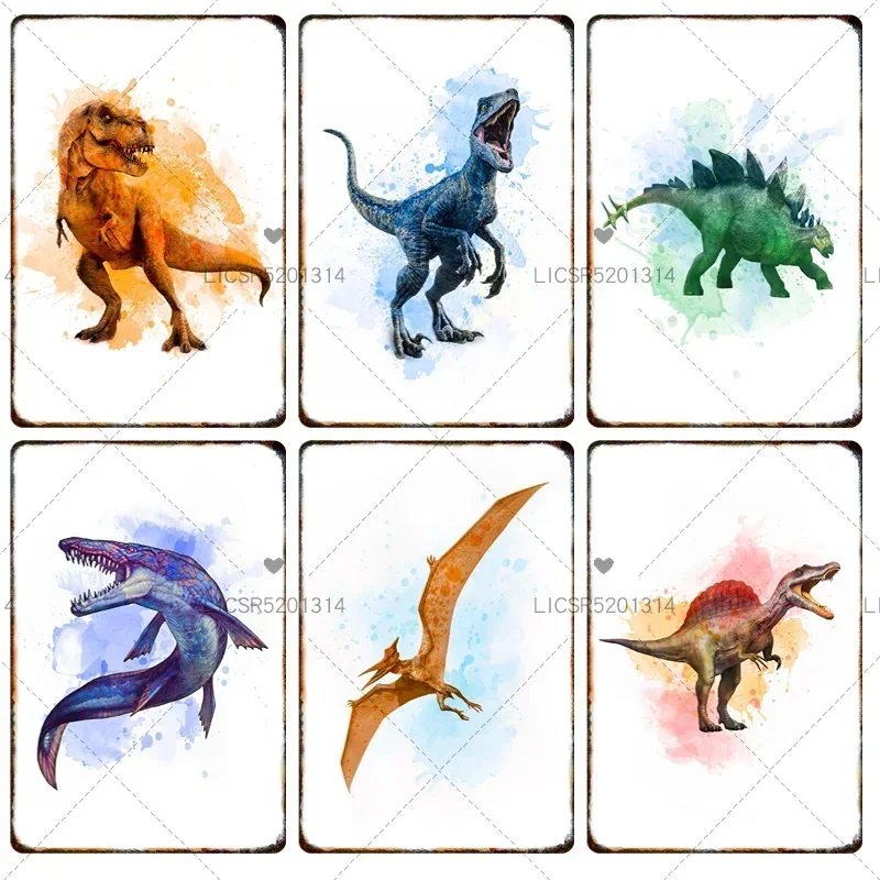 

Tyrannosaurus Rex Metal Poster Signage Tin Painting Vintage Dinosaur Plaque Home Living Room Club Wall Art Decor Mural Aesthetic