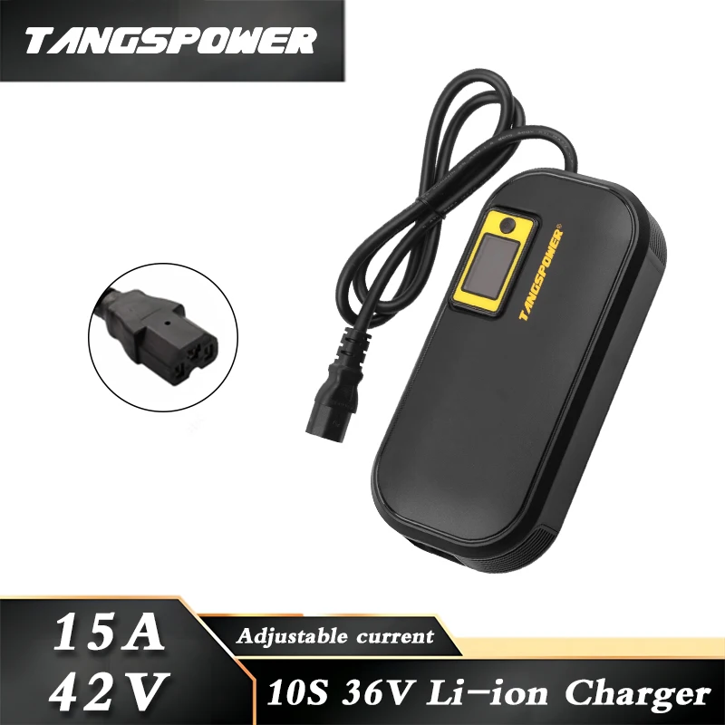 

42V 15A Lithium Battery Smart Charger For 10Series 36V Li-ion Battery Pack Fast Charging IEC Connector With Cooling Fan