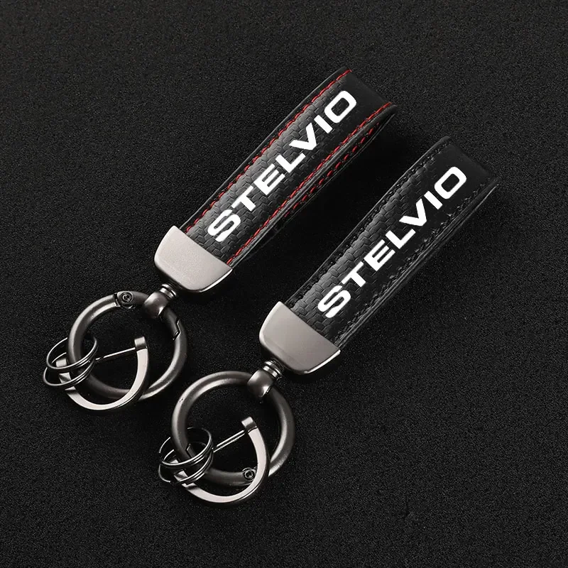 High-Grade Car KeyChain Carbon Fiber Leather Car Key Rings Holder For Alfa Romeo Stelvio Car Styling Accessories