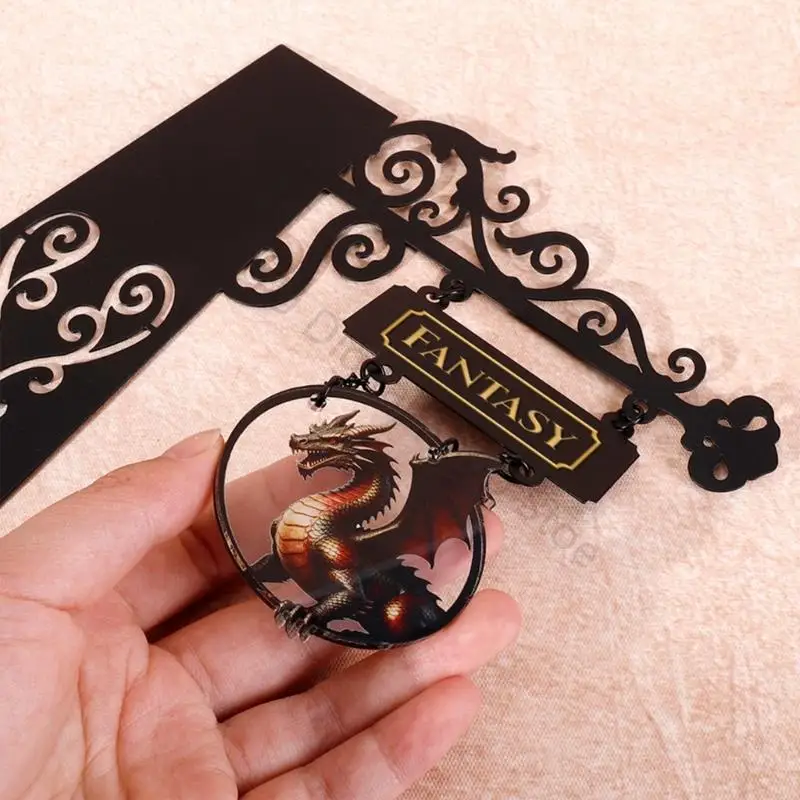 96BA Metal Book Divider Decorative Bookend for Books and Files, Book Support with Hanging Plaque, for Shelf Study Desk