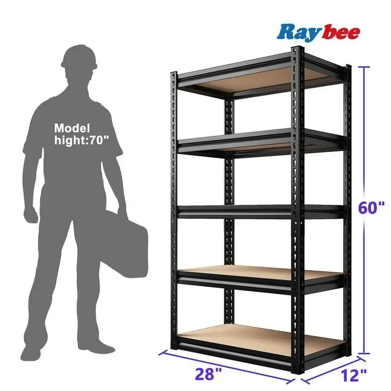 RaybeeFurniture Adjustable 1550 LBS 5-Tier Garage Shelves Metal Shelving for Garage Storage Shelves