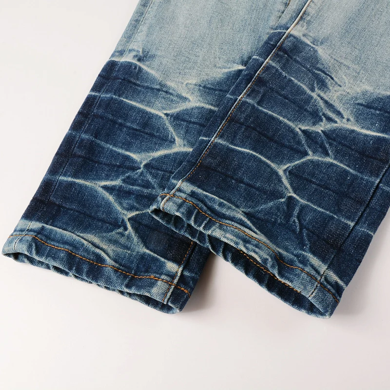 Street Designer Fashion Men Jeans Retro Blue Stretch Slim Fit Patched Ripped Jeans Men Brand Hip Hop Vintage Y2K Denim Pants