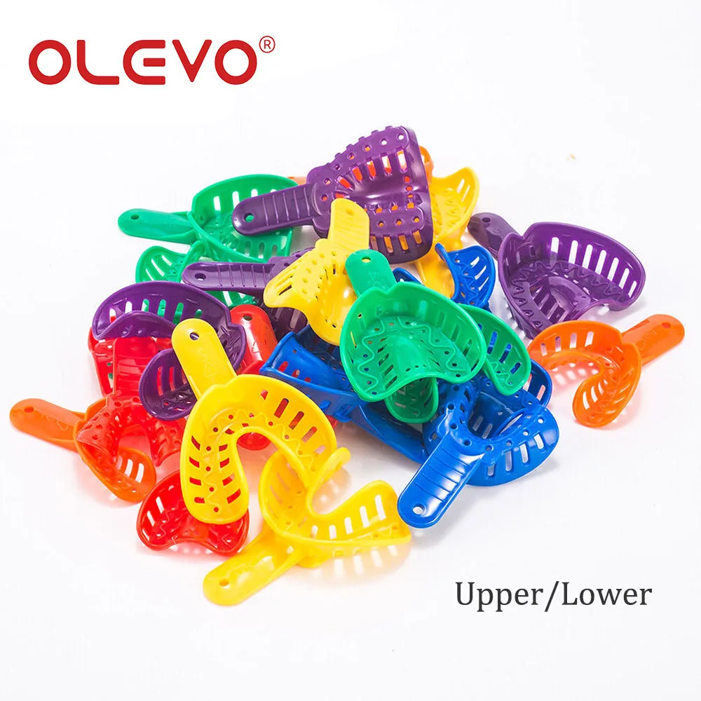 OLEVO 12 Pcs Disposable Dental Impression Trays For Adult Kid Plastic Teeth Holder Upper Lower Colorful Dentistry Accessories