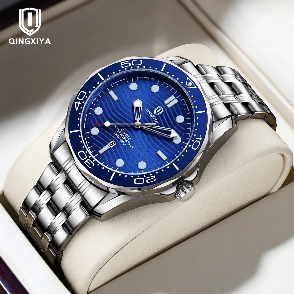 

QINGXIYA Топ Роскошные Мужские Кварцевые Часы Для Мужчин Спортивные Водонепроницаемые Вращающиеся Светящиеся Безель Нержавеющая Сталь Дата Мужские Часы Мужские