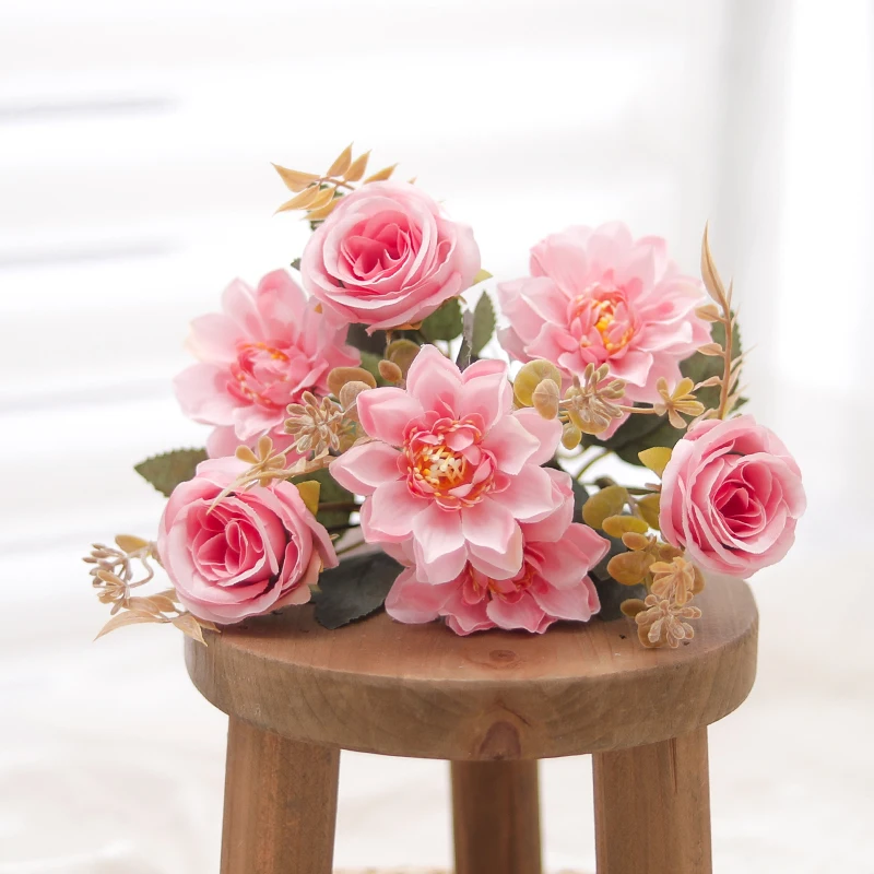 Künstliche Blumen Seide Dahlie Rose Gänseblümchen Festival Home Kranz Dekoration Bonsai Zimmer Hochzeit Brautstrauß Fake Herbst DIY Geschenk