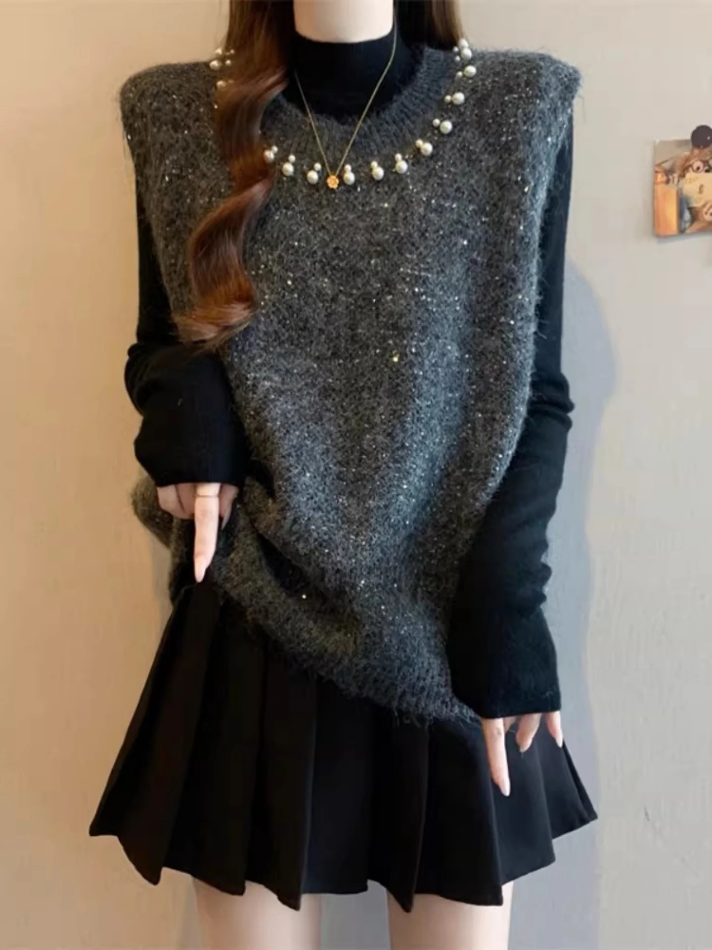 

Ele ey Knitted Vest Women's Loose Svel Top Slimming Trendy Commute Sle round Ne Casual Wear Spring 2026