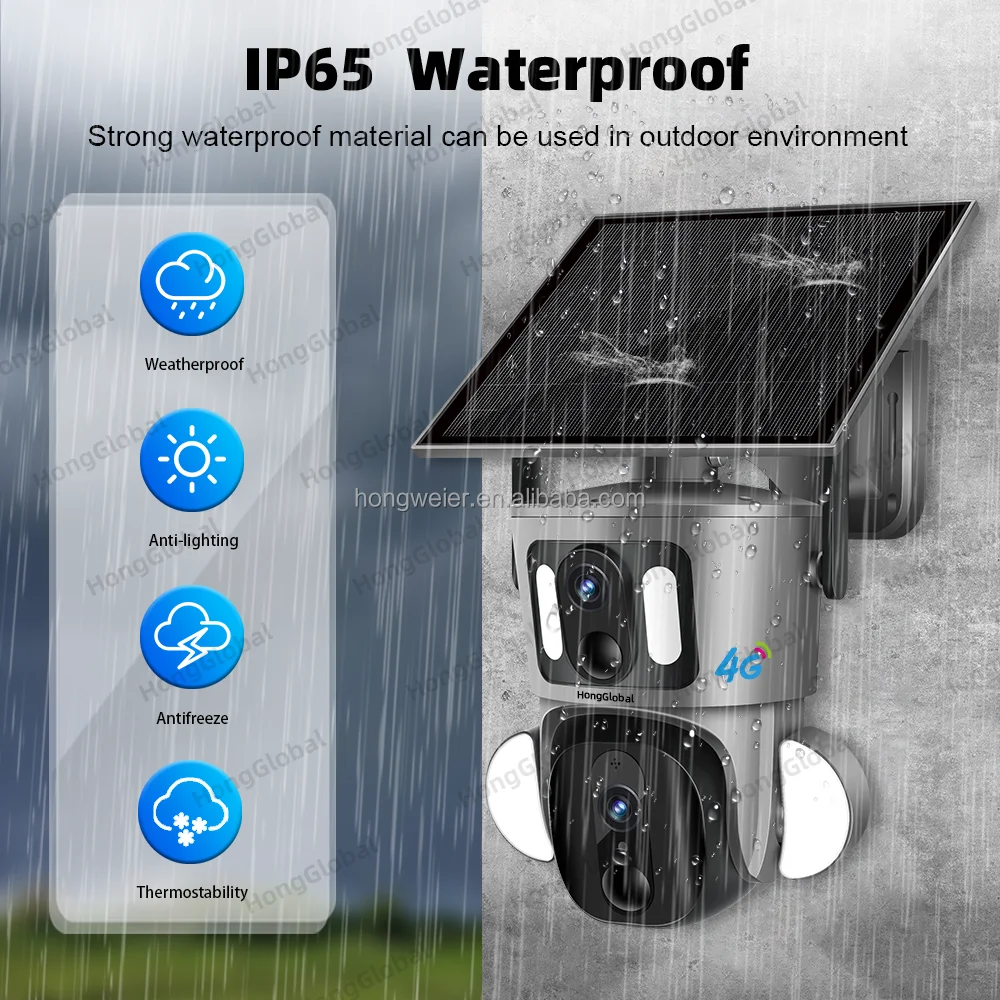 HongGlobal 8MP PTZ CCTV Solar Energy Wireless Surveil Light Camera Ubox Dual Lens 4G Outdoor Security 4G Sim Card Solar Camera