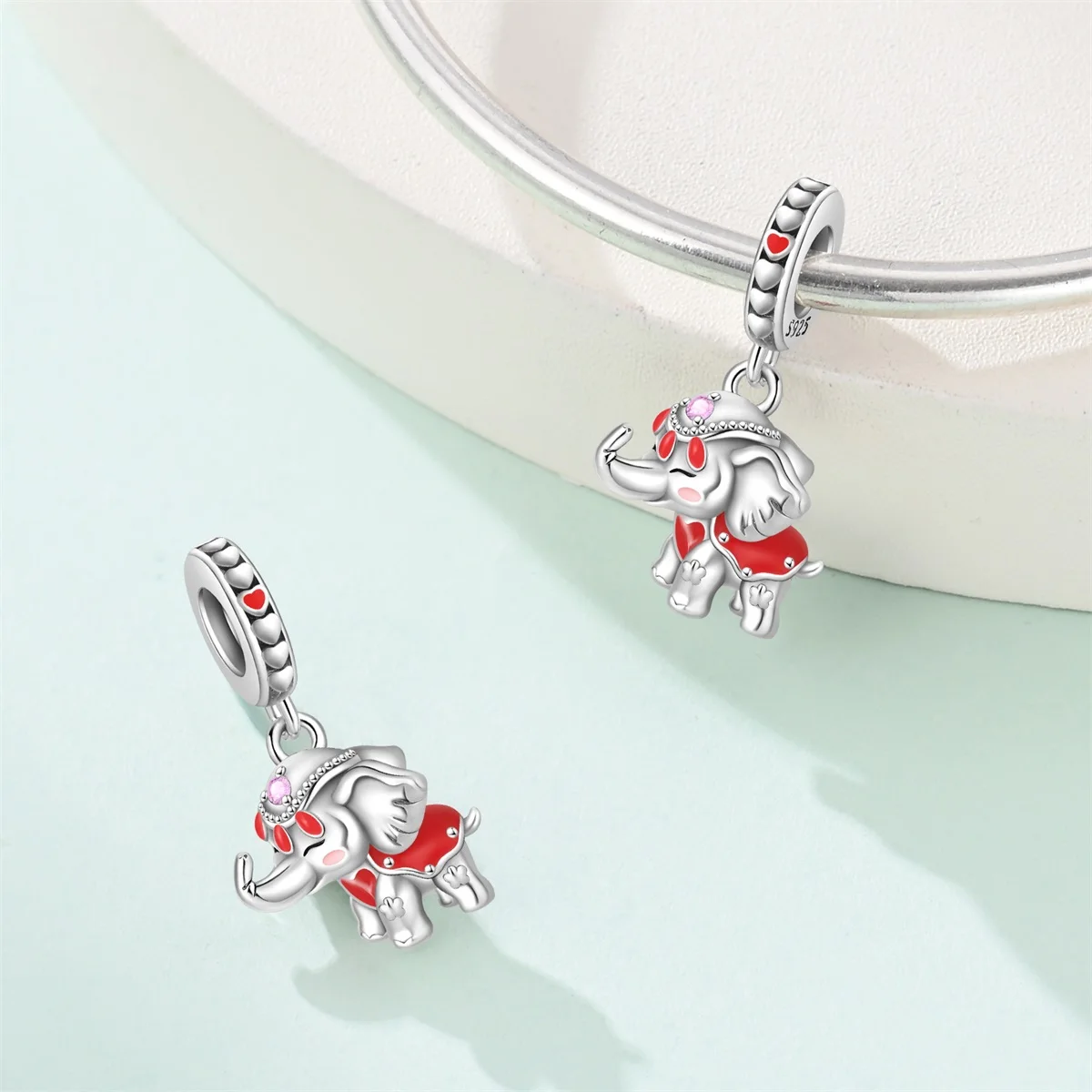 Charms Original 925er Silber vergoldet roter Elefant Anhänger Perlen für Armband DIY feines Geschenk Frauen zarte Schmuck Zubehör
