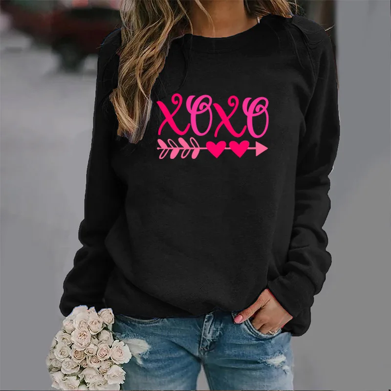 New Fashionable XOXO Round-neck Hoodie, Autumn Printed Sport Top and Warm Pullover Graphic T Shirts Harajuku Sweatshirt Tops