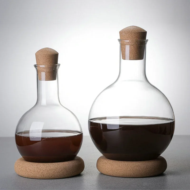 Transparent Glass Wine Jug with Wooden Base Decanter Flagon Red Pot The Bottle Drinkware Hip Flasks Distributor