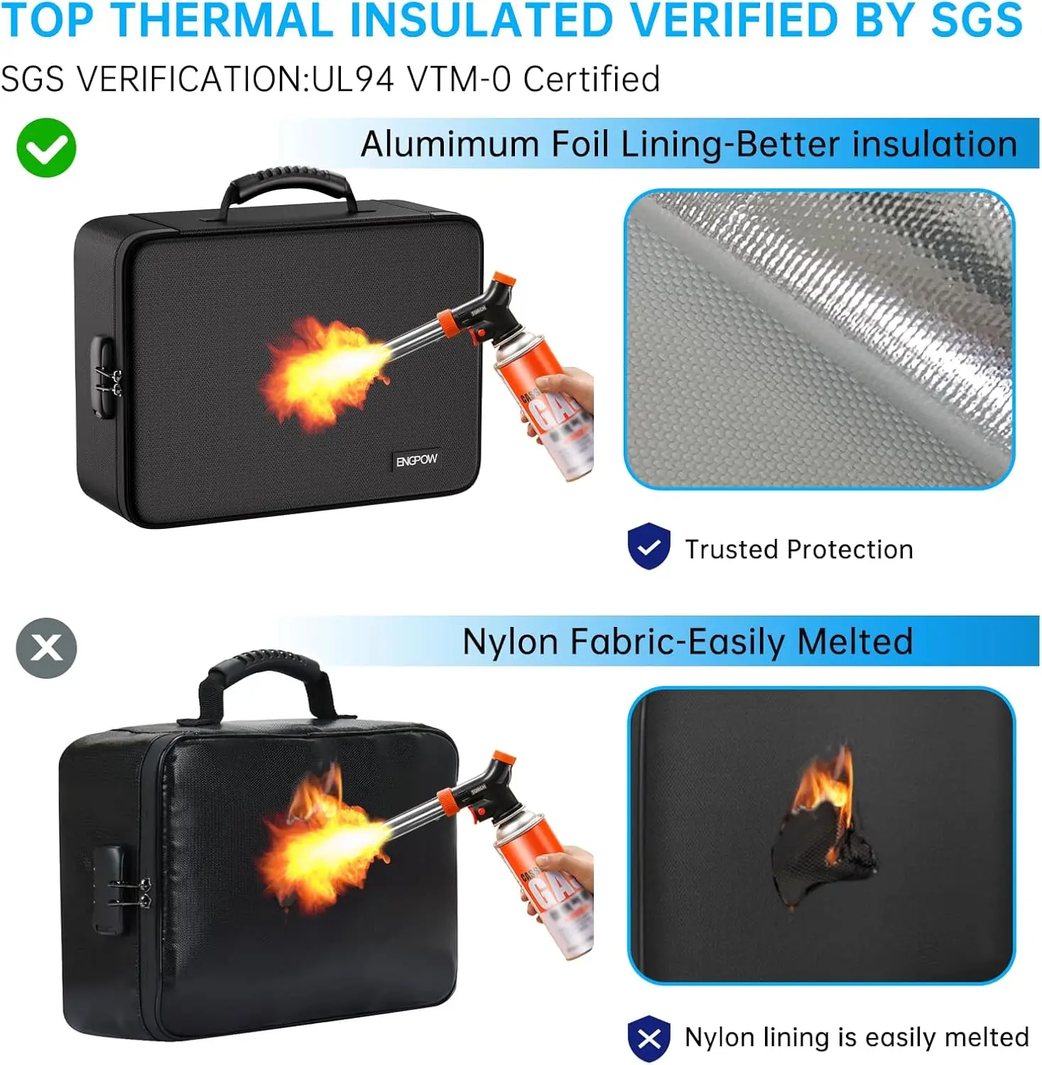 Fireproof Document Organizer Bag with 13 Pockets, Lock & Labels - Portable Storage for Files, Passports & Cards