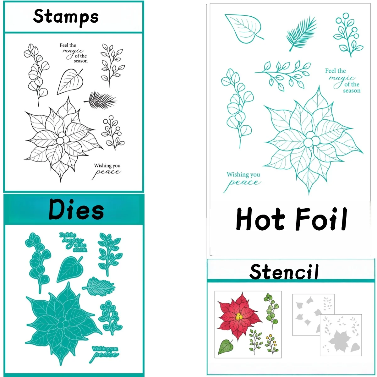 

Peaceful Poinsettia Metal Cutting Dies Clear Stamps Stencil Hot Foil For DIY Making Card Scrapbook Embossed Paper Album Craft