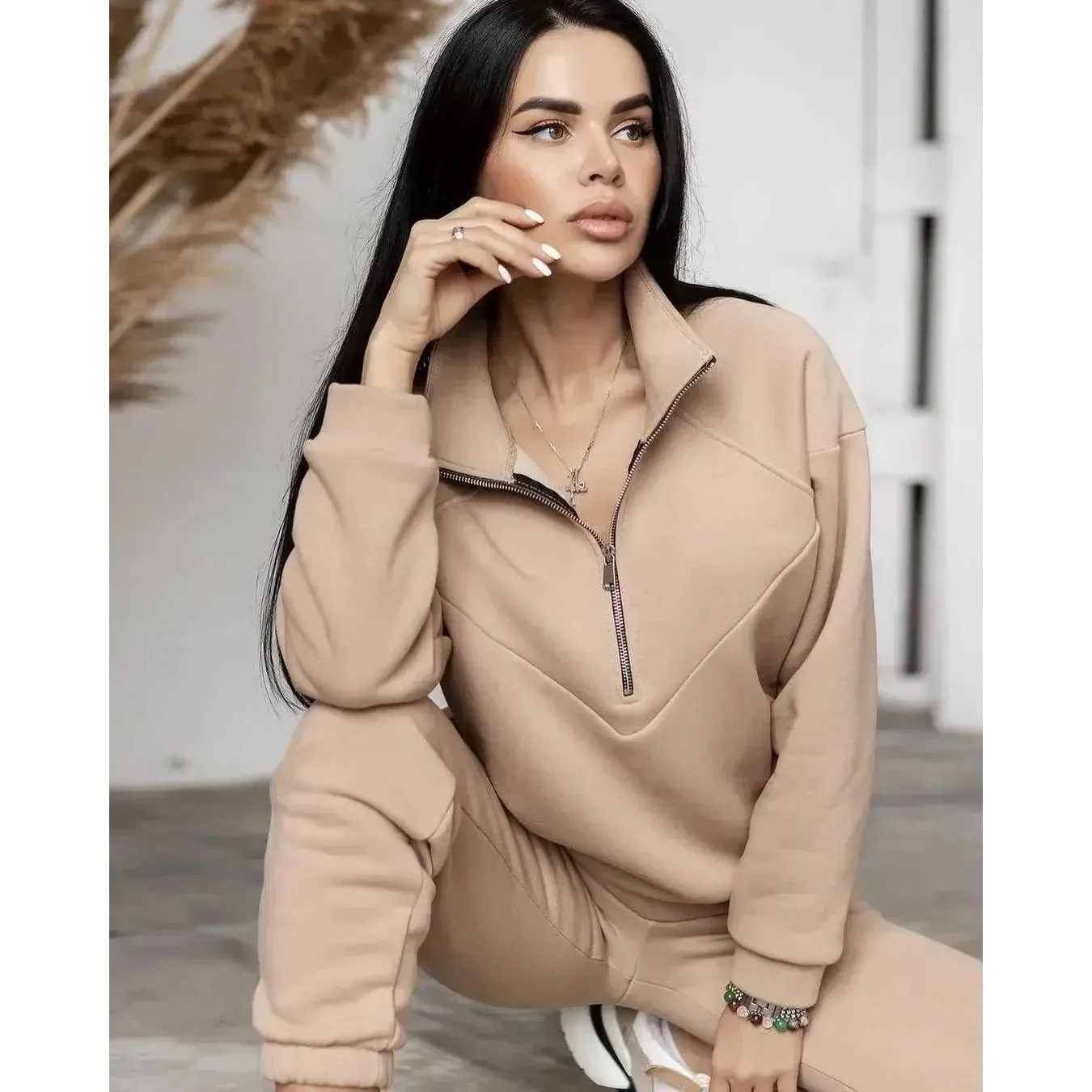 

Весенний женский свитер Faion Trasuit Long Sve на молнии irt Chic Sle, зимний сезонный комплект одежды для женщин среднего возраста