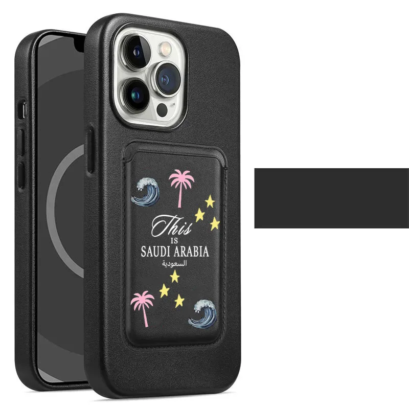 Funda magnética de cuero PU de lujo para Iphone, carcasa Magsafe de Arabia Saudita, Plams, Camels, Stars, 16, 14, 12, 13, 15 Pro Max Plus