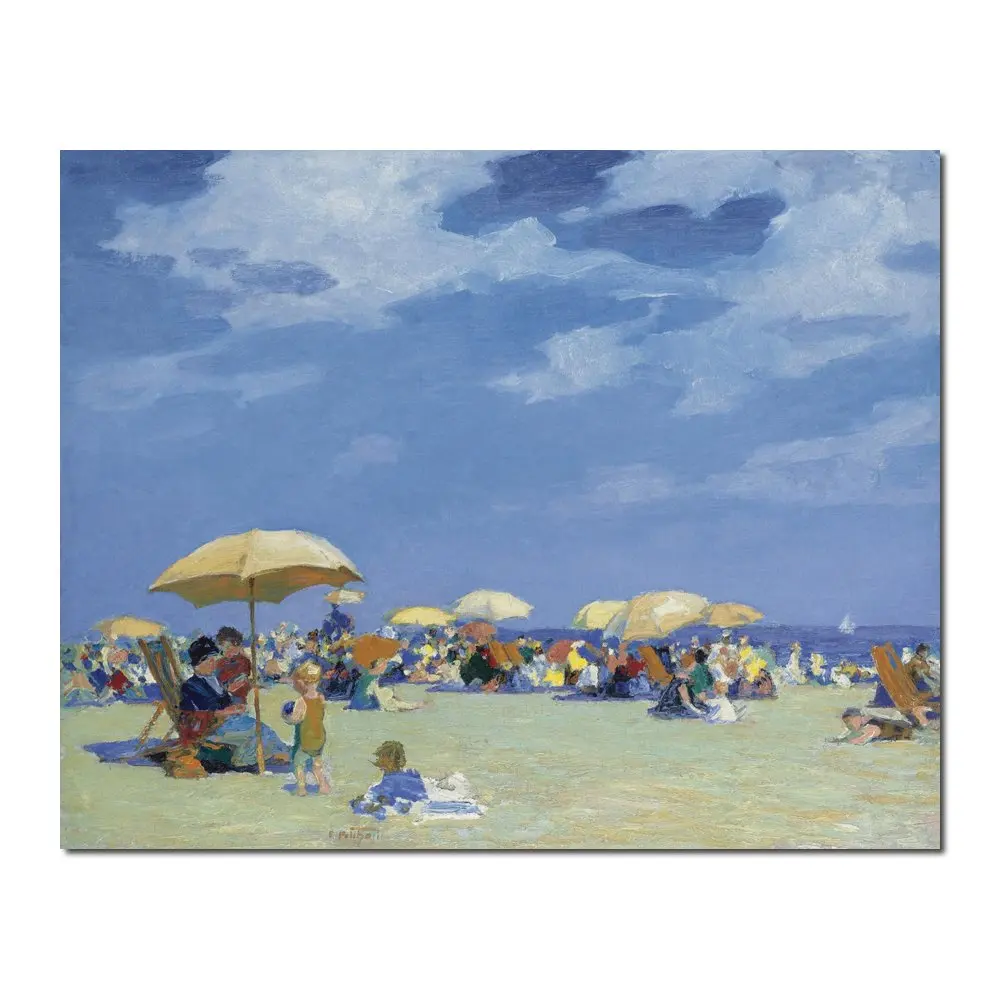 

Beach Landscape Canvas Art Rockaway Scene Handmade Edward Henry Potthast Painting Abstract Figure Artwork For Entryway Decor