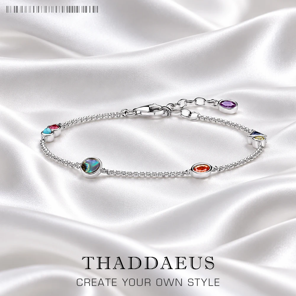 Bracelet Colourful Stones Playful Link Chain 925 Sterling Silver Paradisiacal Nature Jewelry Europe Women Bohemia Creative Gift