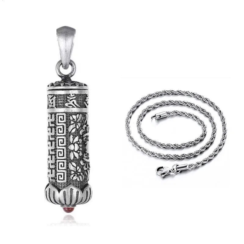Vintage Lotus Vajra Pestle Choker Necklace Heart Sutra Scripture Tube Pendant New Arrival Men Women Religious Amulet Jewelry Acc