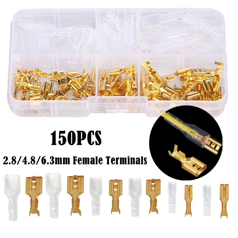 150PCS Female Spade Crimp Terminals Electrical Insulating Sleeve Wire Wrap Connector for 22-16 AWG 0.5mm2-1.5mm2