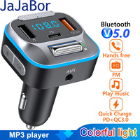 JaJaBor Car FM Transmitter AUX Audio Receiver QC3.0 PD 30W Fast Charging Type C Charger Bluetooth 5.0 Car Kit Stereo MP3 Player