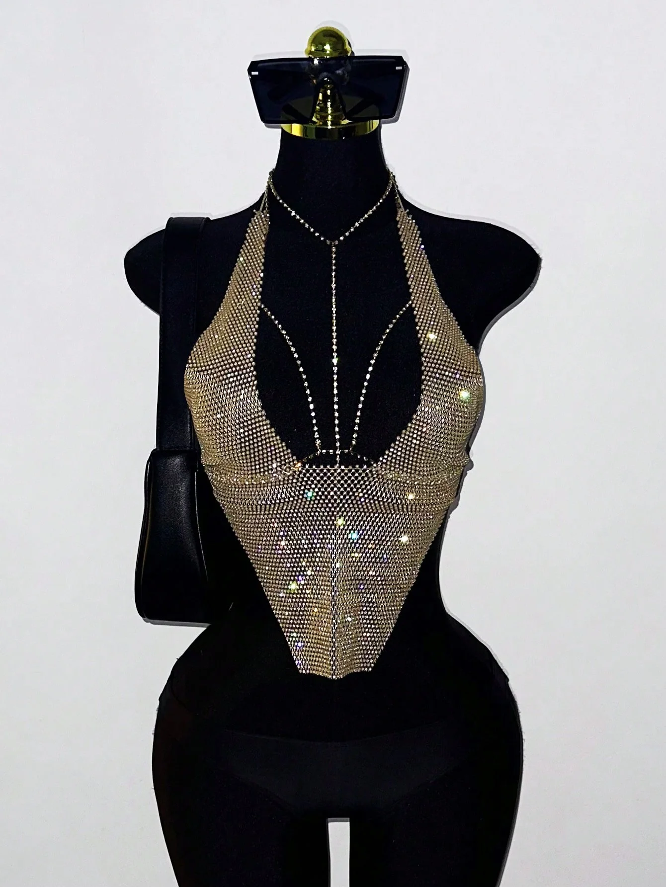 AKYZO European And American Sparkling Diamond Fishing Net Vest Spicy Girl Top Party Rhinestone Sexy Women's Clothing