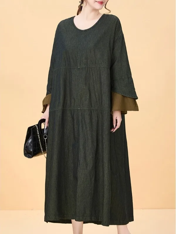 Herbst Winter Lose Sle Casual Faion Abnehmen Versteckte Fleisch Große Größe frauen Dr Reine Farbe Einfache Europäische Design