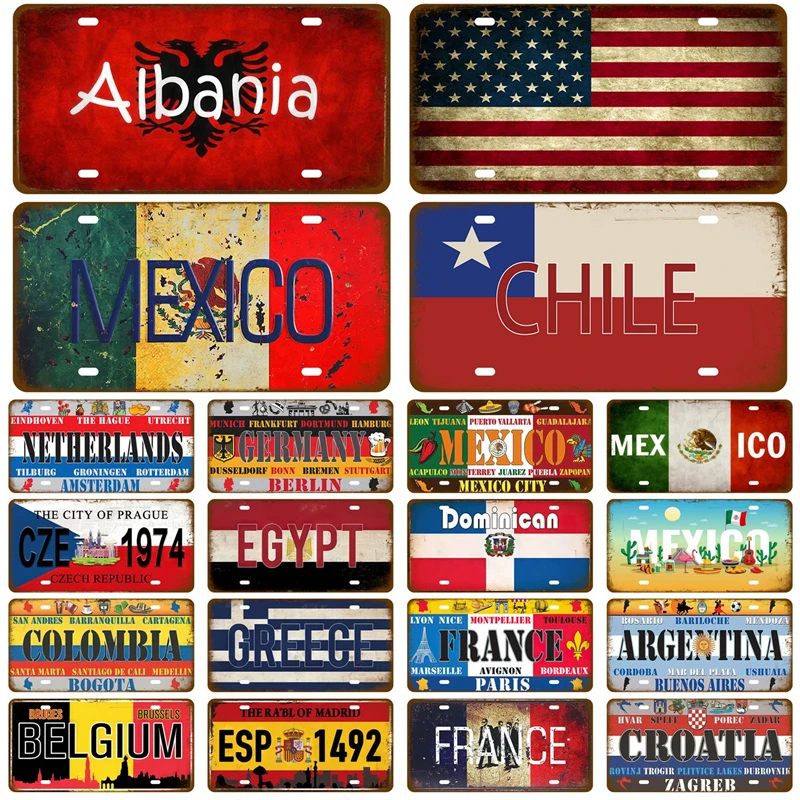 Металлический винтажный жестяной знак, домашний декор для мужчин, пещера, бар, паб, клуб, Франция, страна, металлический знак, жестяные тарелки, декор для налета, Испания, США