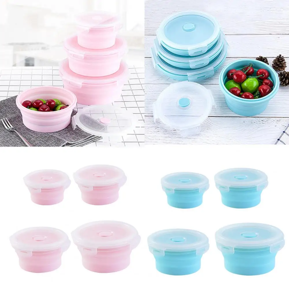 Food-grade Lunch Box Silicone Lunch Box Set with Foldable Sealed Lid Microwave Safe Portable Food for Refrigerator for Bento