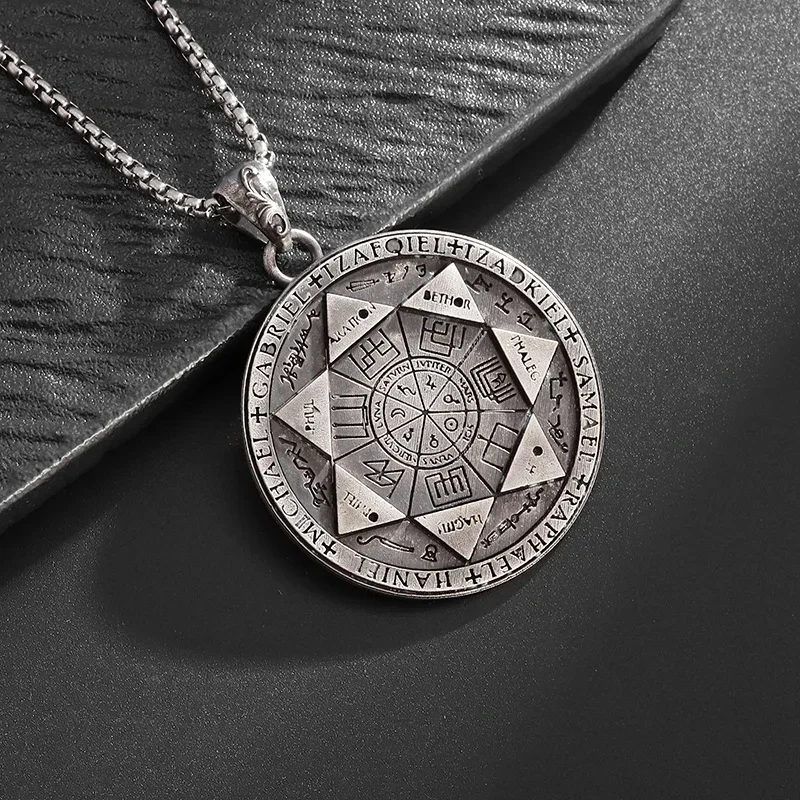 Retro Seven Angels Magic Circle Solomon\\\'s Seal Necklace Pendant Personalized Men\\\'s Punk Lucky Amulet Jewelry