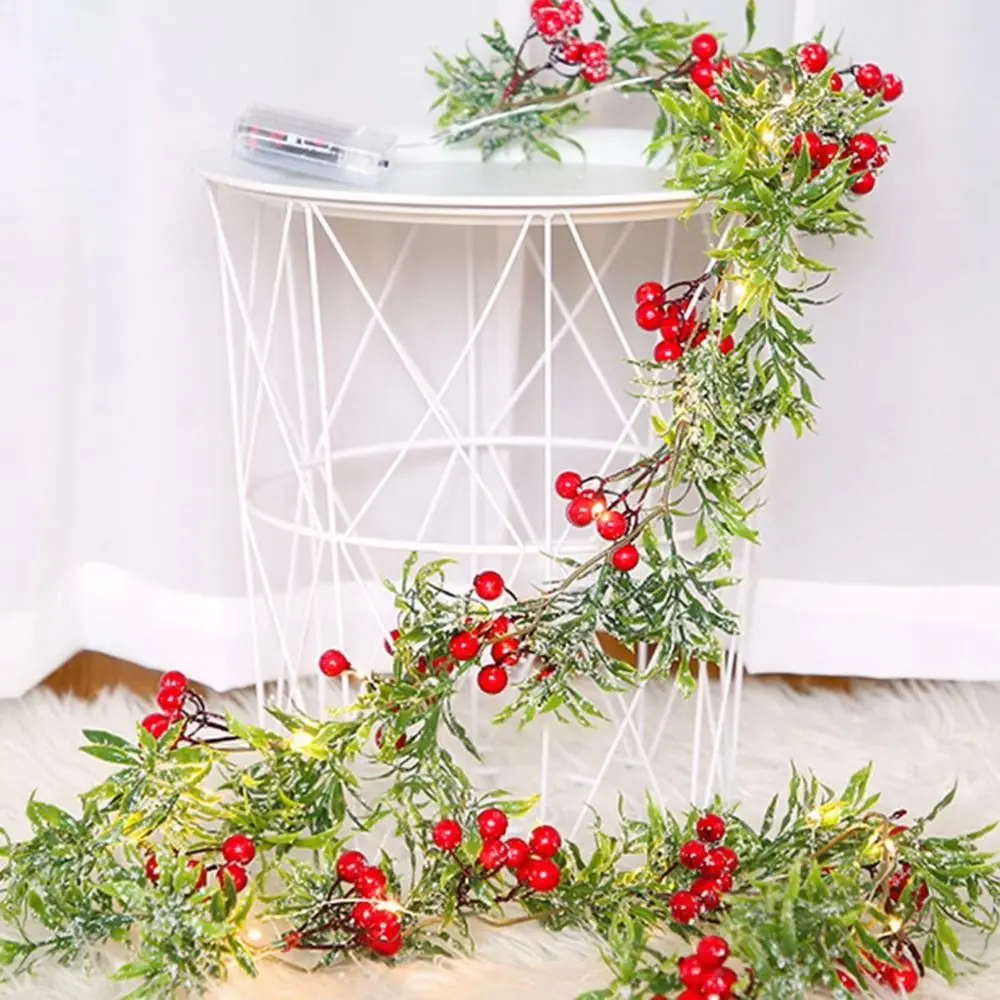 

Red Berry Christmas Red Berry Light String 20/30LED Battery Powered LED Green Leaf String Lights Fake Leaves Realistic