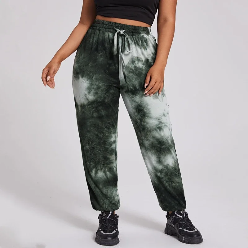 Elastic Tie Dye Jogger Pants, feminino calças esportivas, cintura casual com cordão, plus size, tamanho grande, verão, primavera, 7XL, 8XL