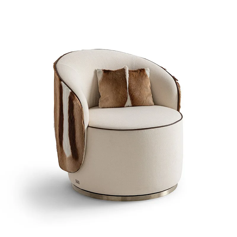 

Modern high-end Tibetan antelope sofa chair living room designer furniture metal base villa single chair