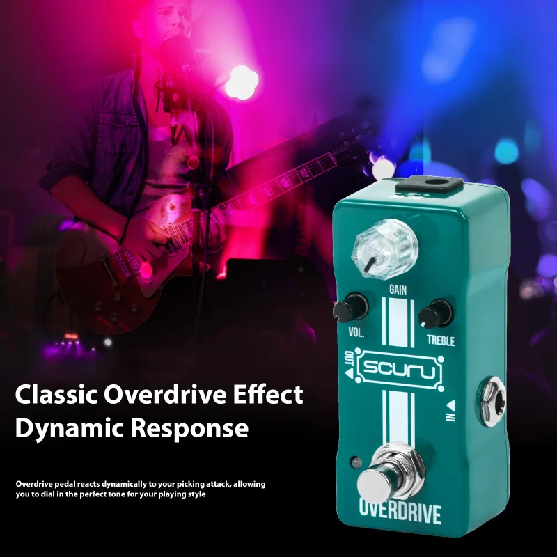 SCURU Guitar Overdrive Effects Pedal GAIN/VOL/TREBLE Dynamic Response Classic Overdrive Effect 6.35mm Input/Output True Bypass