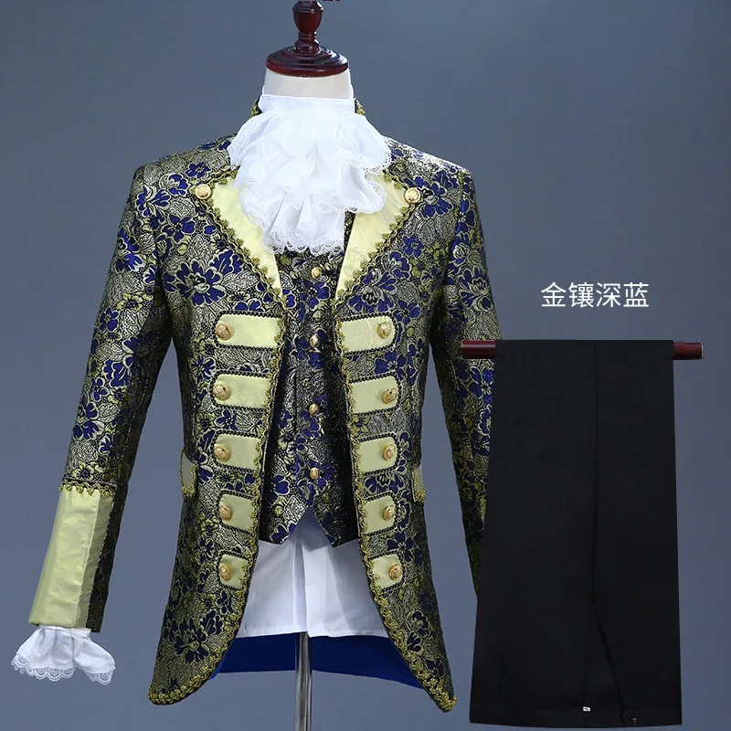 Men Muslim Jubba Thobe Banquet Robe Formal European Prince Costume Theater Performance Outfit