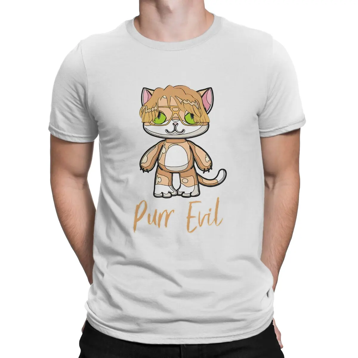 Purr Men's T Shirts Evil Cat Hipster Tee Shirt Short Sleeve Crew Neck T-Shirts Pure Cotton 4XL 5XL Tops