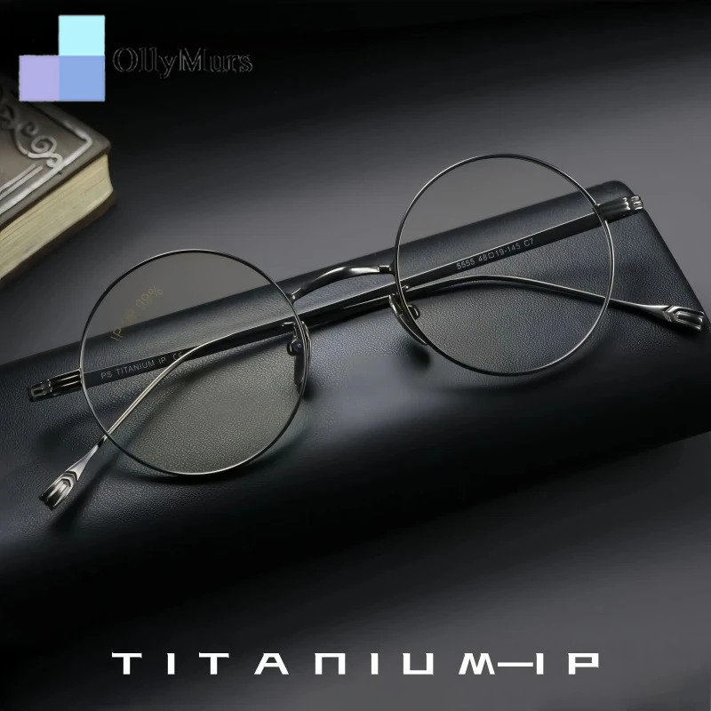 

OLLYMURS мужские сверхлегкие очки из титанового сплава ретро круглые трендовые маленькие размеры оптические оправы для очков по рецепту женские 5555