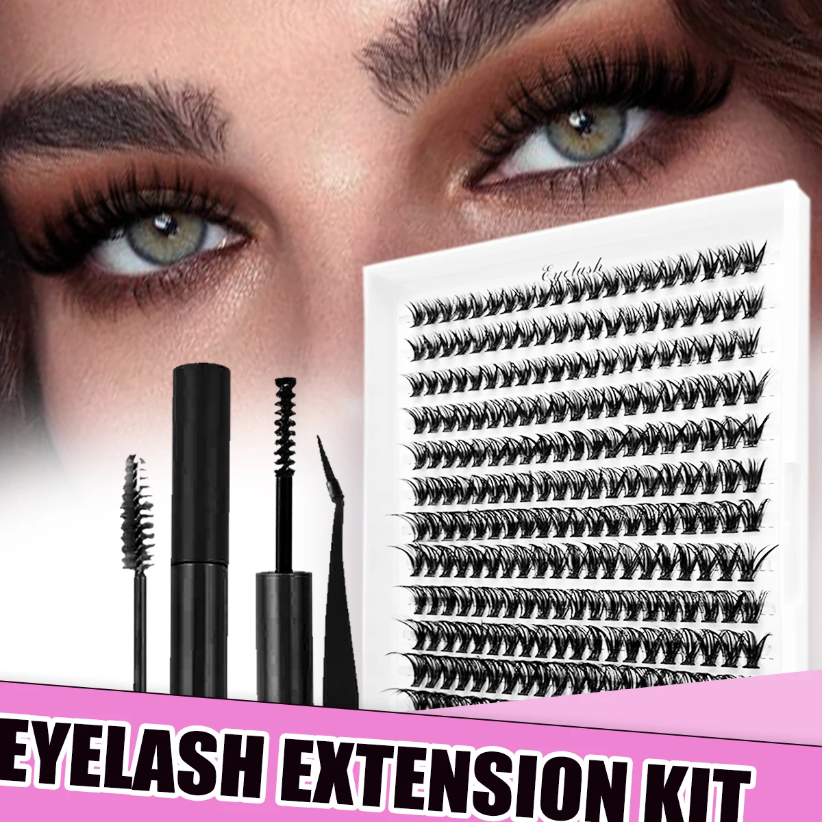 

DIY Cluster Eyelash Thick Curl Lashes Extension Kit D-Curl Lightweight Soft 8-16mm Mix Eyelash 40D With Tweezer And Bond&Seal
