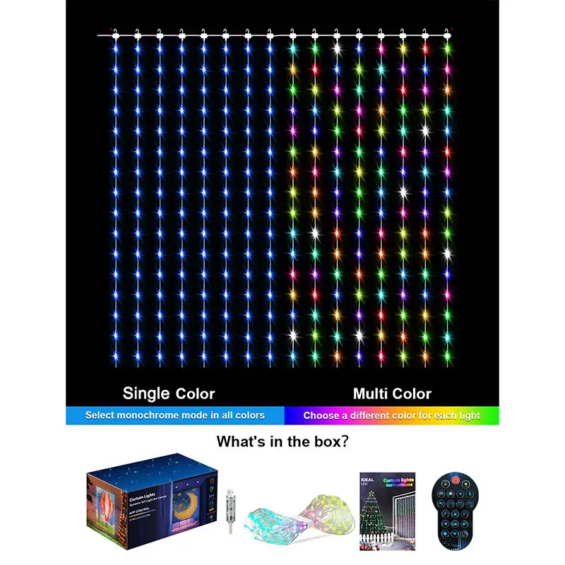 LED Decoration RGB curtain Smart Lights App Controlled String Fairy Lights DIY Pattern and Text Programmable Music Sync Reote