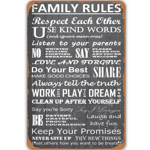 House Rules Vintage Metal Tin Signs Poster Wall Decor Door Plaque Family Rules