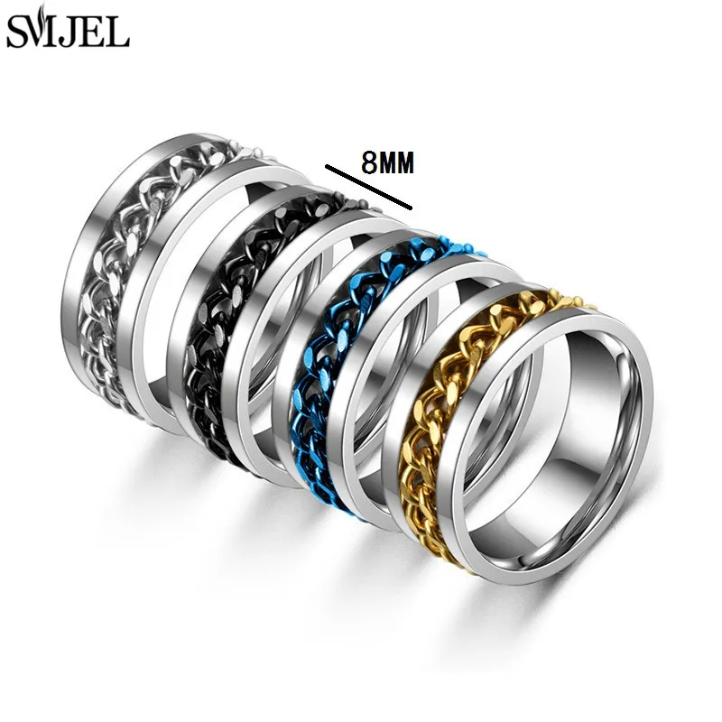 Titanium Stainless Steel Anxiety Ring Rotatable Spinner Rings for Man Women Anti Stress Spinner Chain Punk Fidget Ring Rock Gift