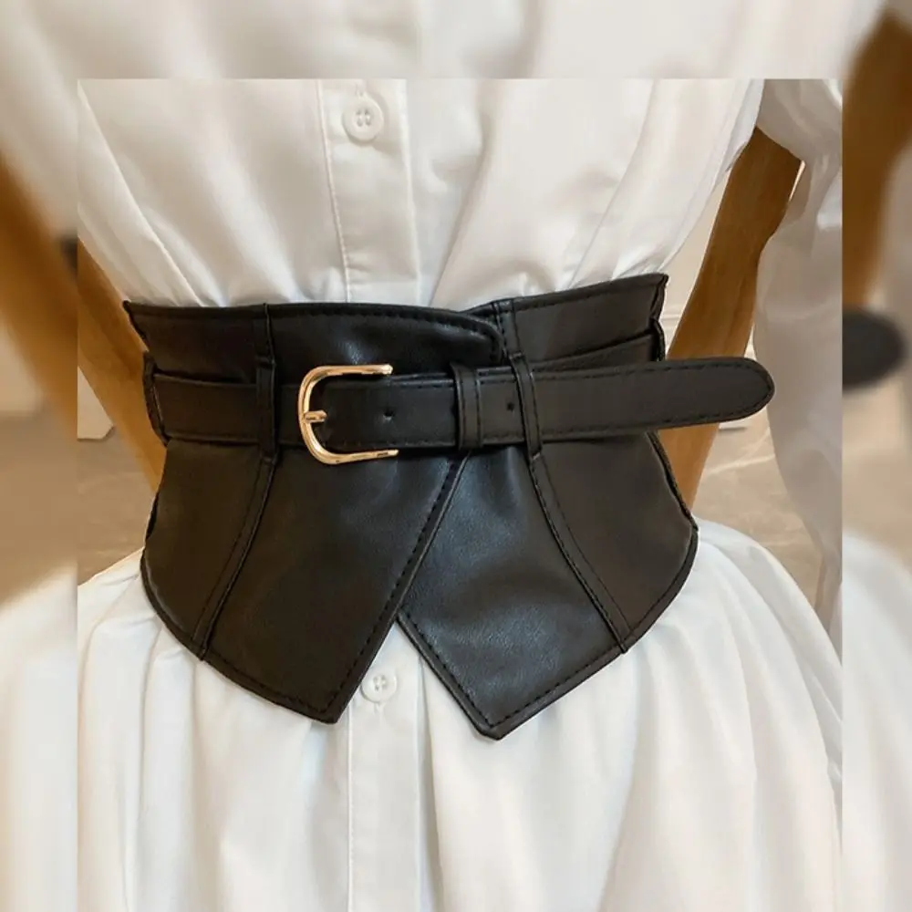 Fashion Adjustable Elastic Cummerbunds PU Leather Solid Color Wide Belt Black Slimming Waist Corset Ladies