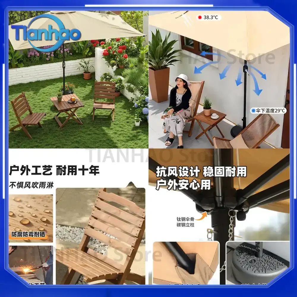Outdoor Courtyard Tables and Chairs with Parasol Combination Half Umbrella Against the Wall for Cafe Shop Terrace Sun