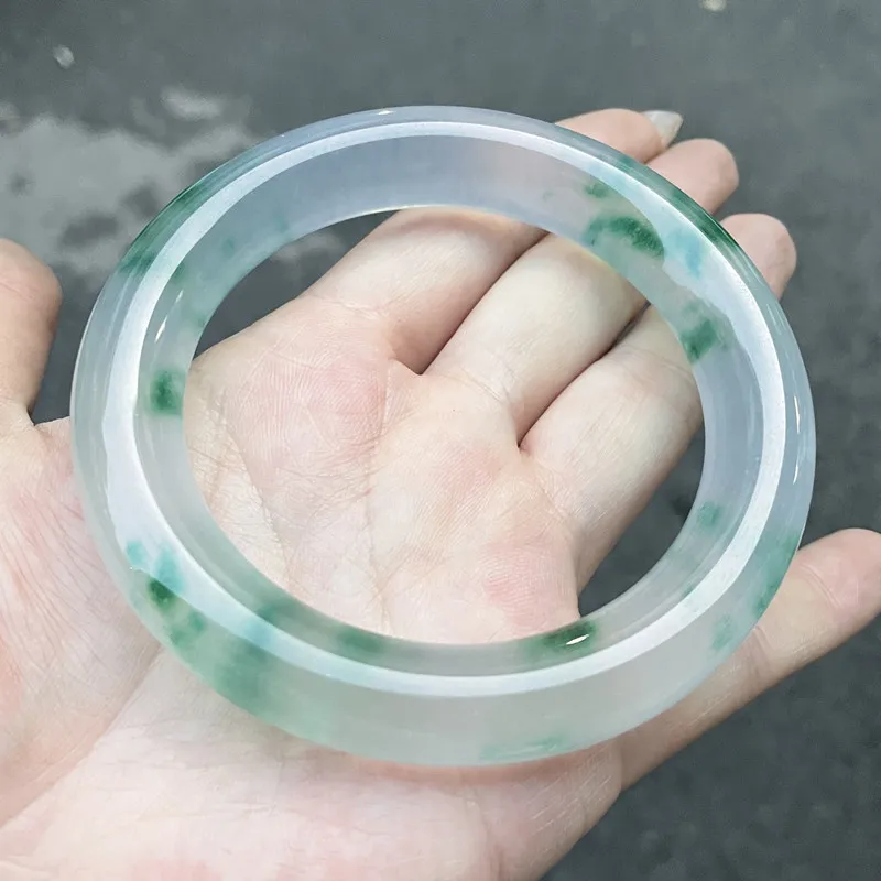 Emerald- high-quality - round bangle, ice-flowered spring-colored old mine beauty bracelet, precious jade