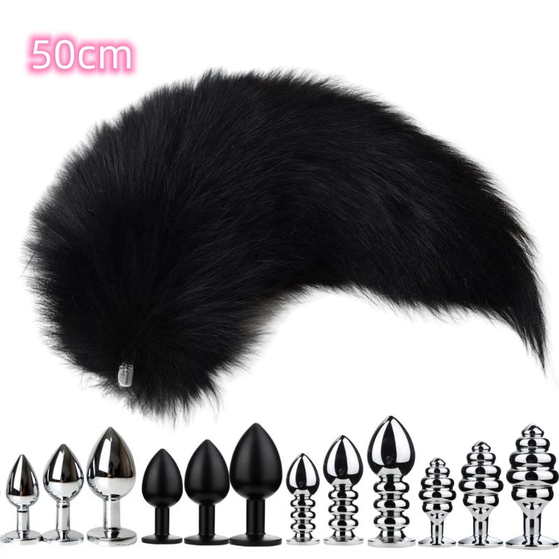 Erotic DIY Matching Games of 50cm Fluffy Animal Fur Fox Tail with Separable Butt Plug for Couple Cosplay Flirting Anal Sex Toys