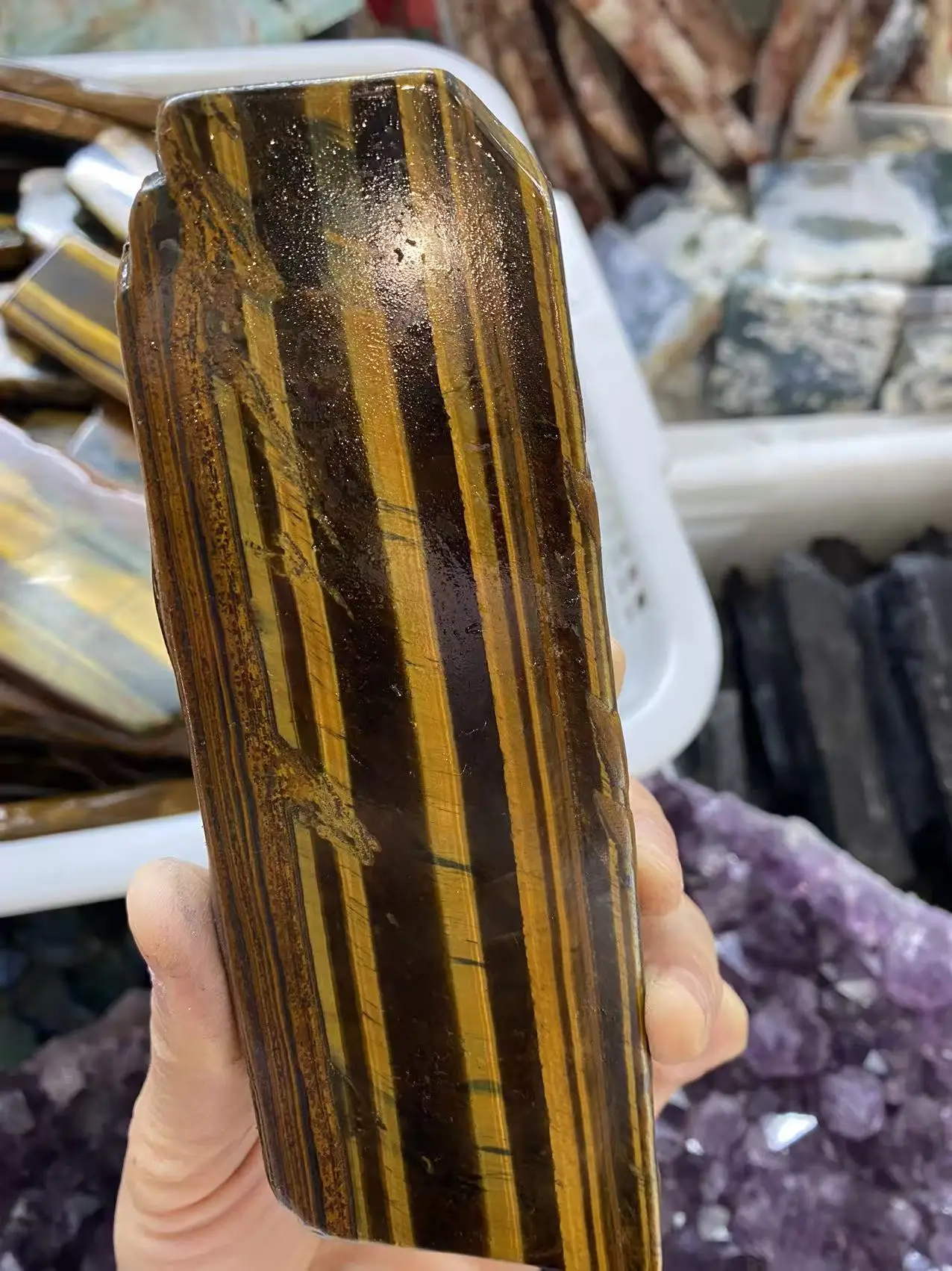 

Natural Tiger-Eye Quartz Crystal Polished Raw Stone Slice, Home And Office Decorative Item, Enhances Spiritual Energy, Eliminate