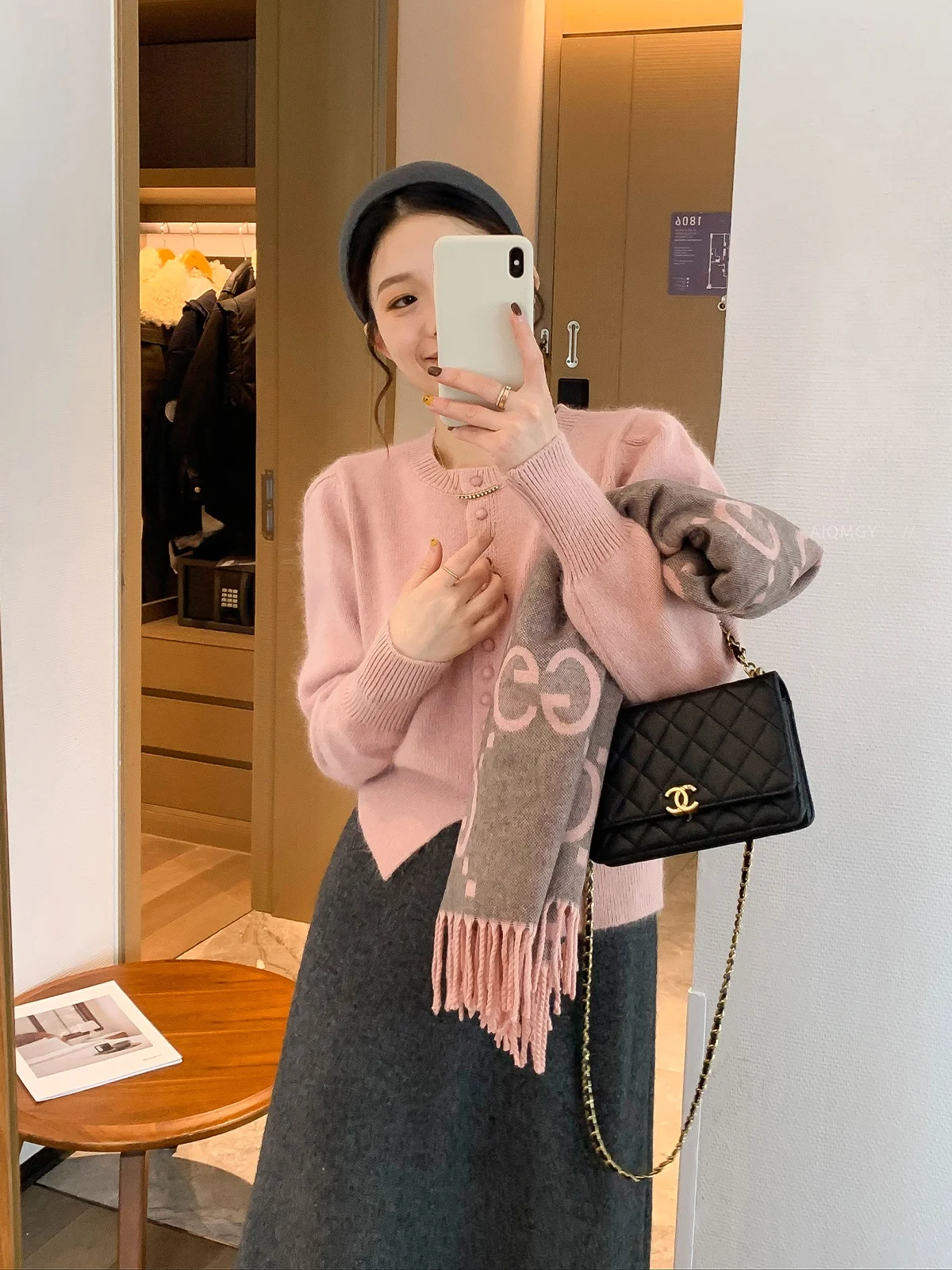 

Love Devil Fi Розовый круглый Ne Long Sve Женский вязаный кардиган Шерстяной топ Корейский свободный крой Осень Зима Новое поступление