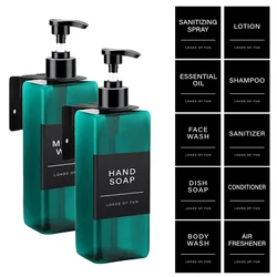 New Square Soap Bottle With Label&Rack Soap Dispenser Refillable Empty Shampoo Lotion Conditioner Container for Bathroom Kitchen