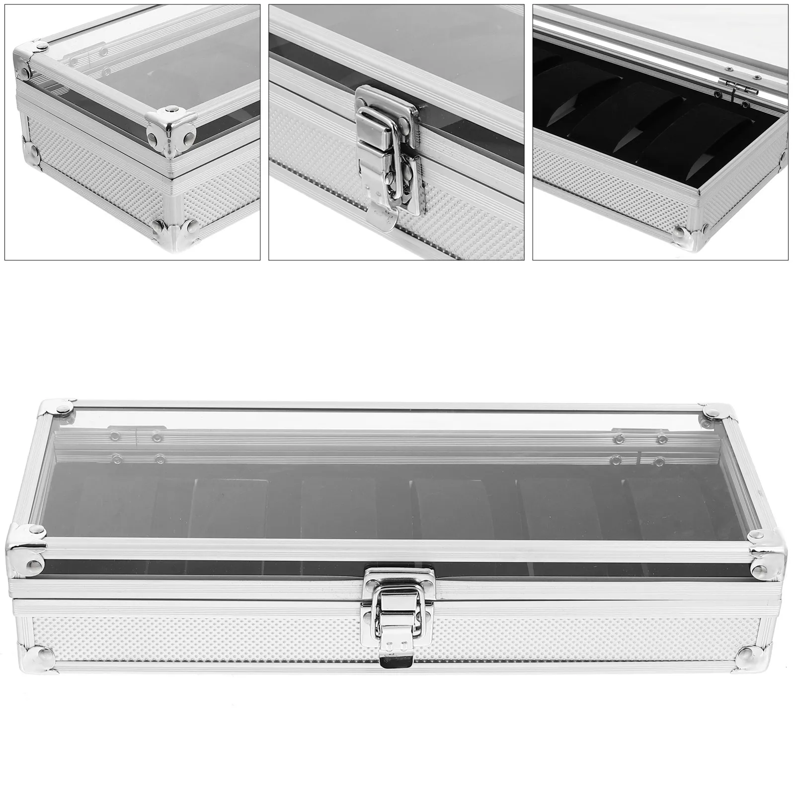 1Pcs Watch Box Silver Lock Design Transparent Glass Storage Display Case Organizer for 5 Watches Jewelry Collection