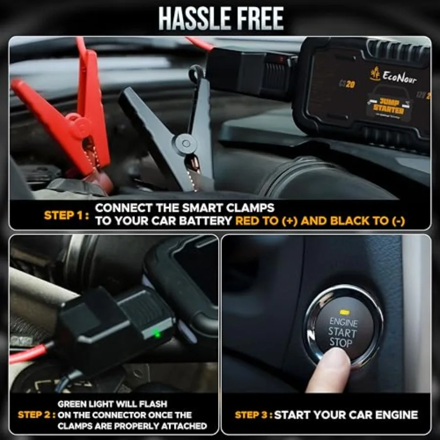 بادئ تشغيل بطارية السيارة المحمول مع تيار ذروة 2500 أمبير وكابل شاحن مثالي لبدء ما يصل إلى 8.5 لتر يعمل بالبنزين والديزل E